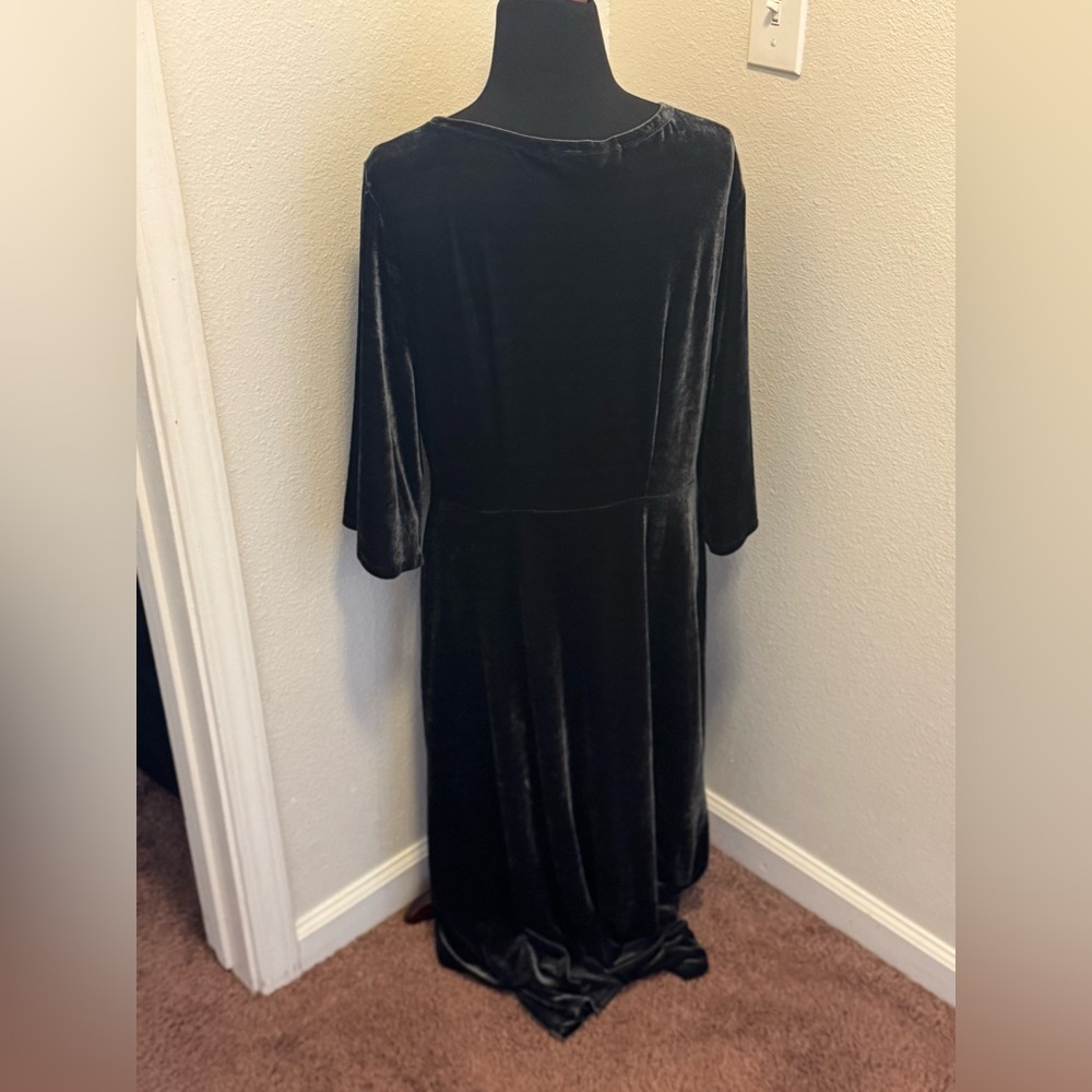 Soft Surroundings Gray Velvet Maxi Faux Wrap Dress Long Holiday Stretch L - Picture 4 of 10